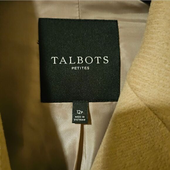TALBOTS Black & Beige Color-Block Wool Coat - Size 12P - Picture 7 of 8